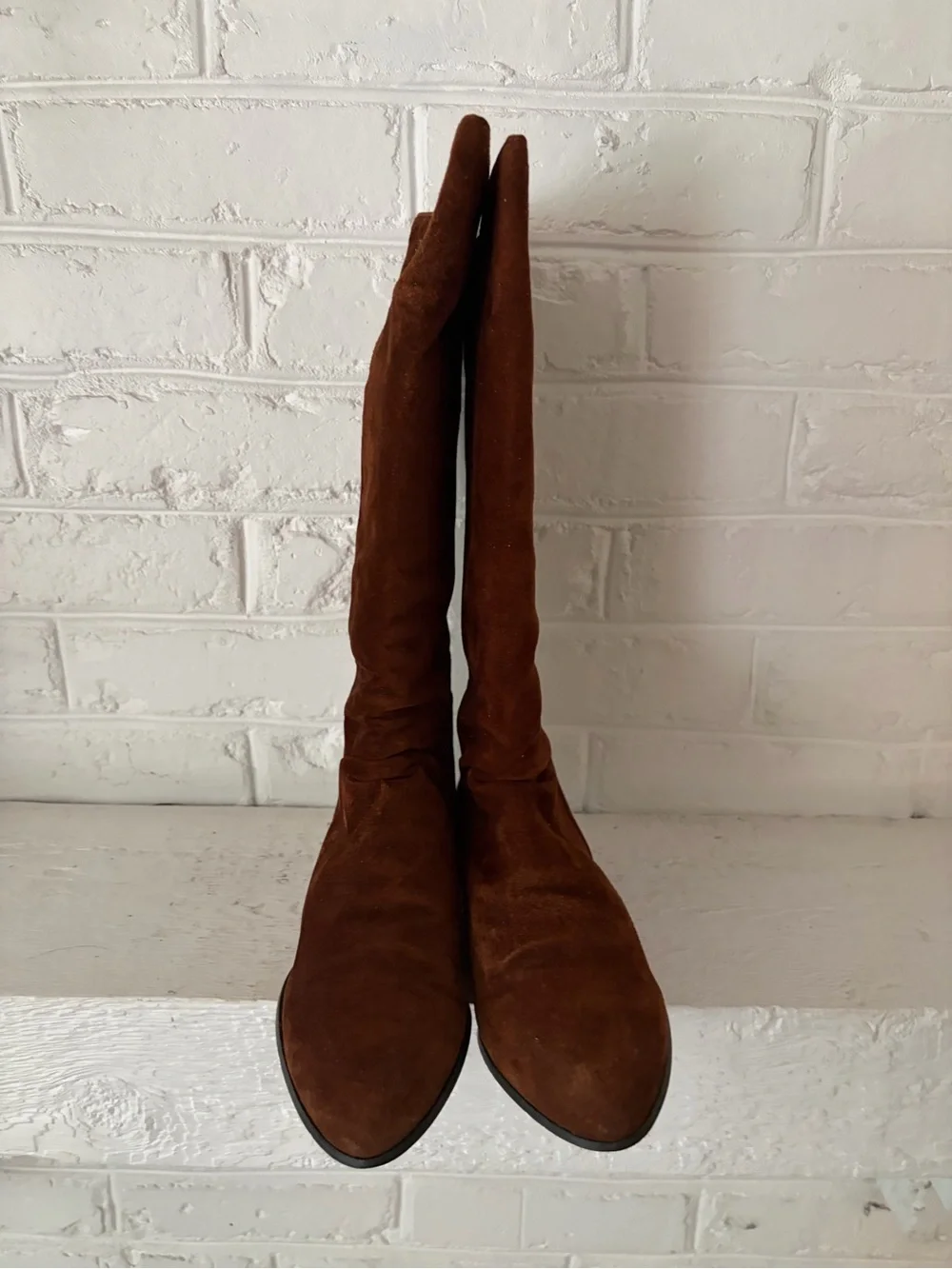 Changes Women's Brown Suede Knee High Wedge Pull On Pointed Toe Boots 8.5M